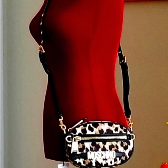 Authentic MOSCHINO Learher/canvas zip top cheetah print Crossbody - Picture 14 of 15
